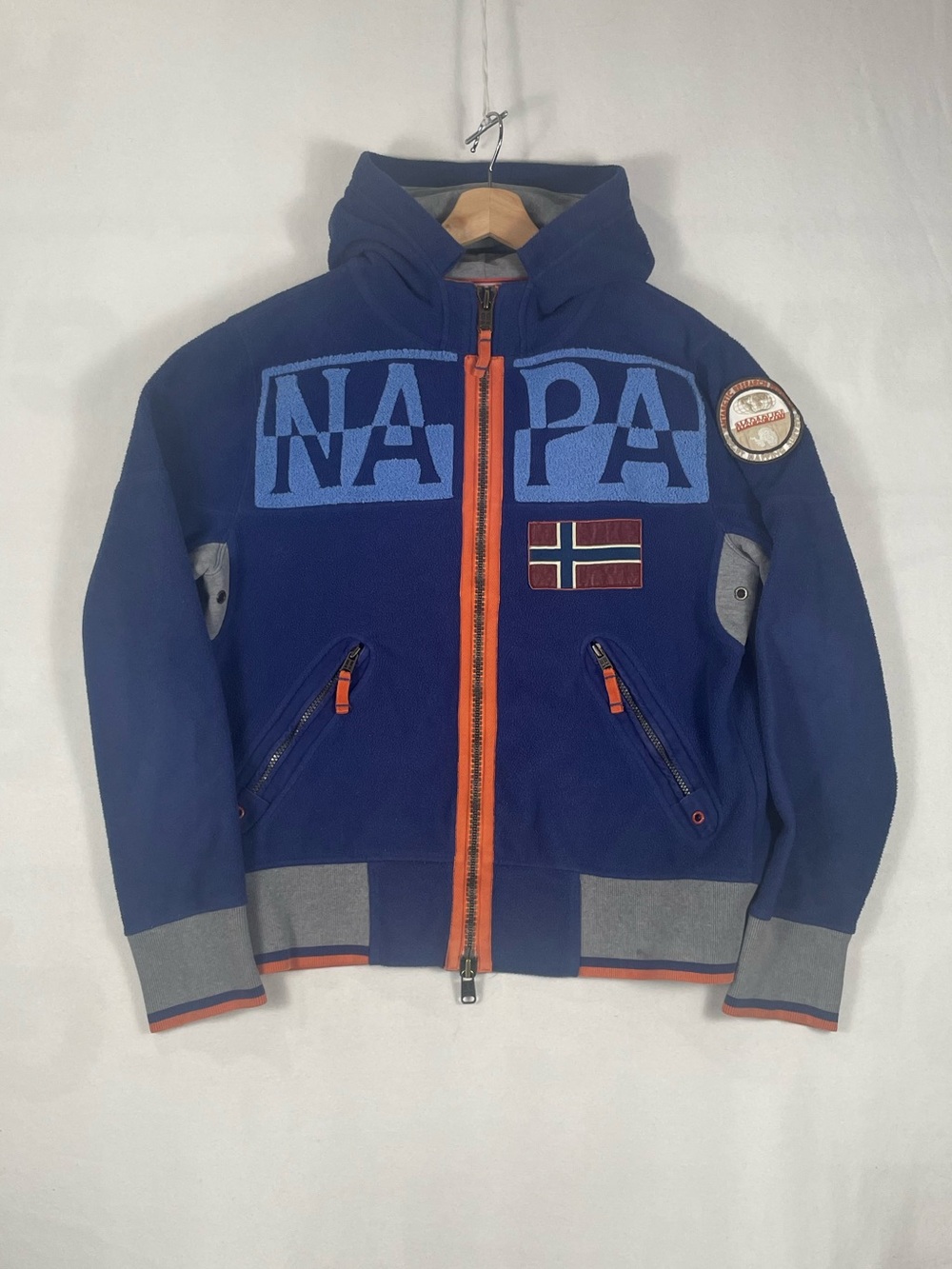 Napapijri Expedition Fleece Jacket Hoodie Hooded Full Zip Norway Blue Sz L